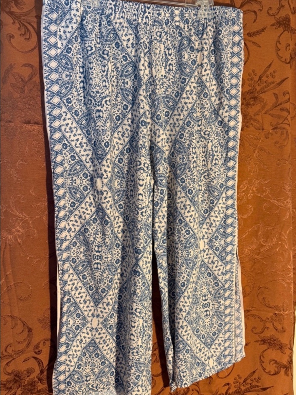 Eloquii Blue and White Floral Print Wide Leg Pants Sz 16